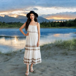 Rip Curl Vista Maxi Dress M White Grey Metallic Layered Cotton Spaghetti NWT