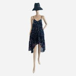 ECOTE High-Low Dress Size M Navy Blue Pink Floral Sheer Double Layer Very Good