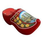 Dutch Wooden Shoe Piggy Bank Red Lacquer Amsterdam Tulips Holland Souvenir Clog