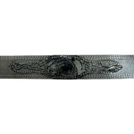 Western Cowboy Black Grain Leather Eagle Embossed Silver Brass Buckle Belt Sz 42