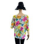 Joseph A Women's Multicolor Floral Silk Blouse XL 85% Silk 3/4 Sleeve Crew VG