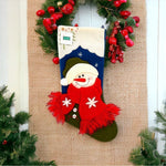 3D Snowman Santa Christmas Stocking Holiday Home Decor Hooked NWT