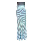 Promesa Women's Mint Grey Striped Maxi Skirt L Stretchy Asymmetrical Hem NWT