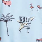 Bad Birdie Mens The Drive In Print Polo Shirt M Light Blue Polyester Spandex EXC