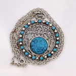 Blue Navajo Spiderweb Turquoise Pendant Necklace 20" Chain Women's G+ with Pouch