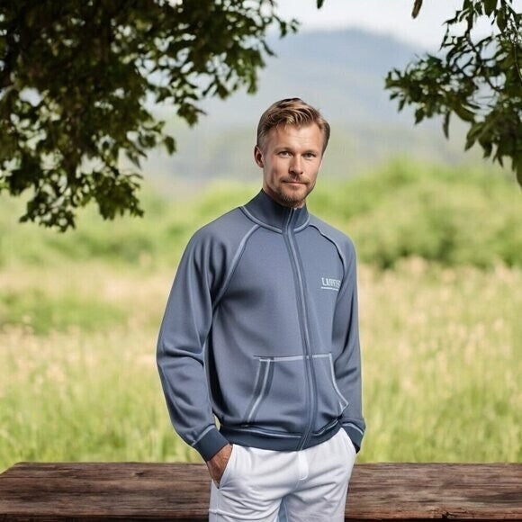 Lifetime Men's Grey Tracker Jacket L Zip Front Cotton Contrasting Seams NWT