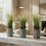 Artificial Grass Houseplant Arrangement Ribbed Textured Ceramic Pot Planter VG