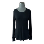 Old Navy Women's Black Rib Knit Long Sleeve T-Shirt L Crew Neck Stretch VG