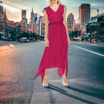 Vince Camuto Women's Magenta Pink Silky Asymmetrical V-Neck Dress XL $146 EXC