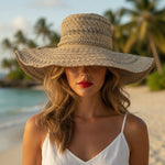 David & Young Wide Brim Floppy Sun Hat Paper Straw Mixed Tweed Natural Gray VG