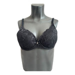 Victoria's Secret Black Sheer Floral Lace Bra 34B Padded Demi Very Sexy EXC