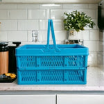 Blue Plastic Foldable Storage Basket 15"x10"x8" Organizer Bin Bathroom Toys G+