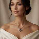 Silver 925 Heart Crystal Pendant Necklace White Stone Chain Womens Jewelry VG