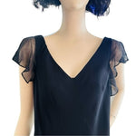 Jones New York Vintage Black Ruffle V-Neck Open Back Maxi Ball Gown Dress 10