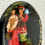 Vintage Russian Soviet Lacquer Brooch Hand Painted Artist Signed Folk Art Pin