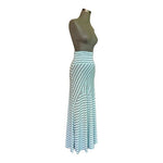 Promesa Women's Mint Grey Striped Maxi Skirt L Stretchy Asymmetrical Hem NWT