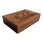 Vintage Brown Wooden Jewelry Box Hand Carved 4x1.5x6" Trinket Storage Keepsake