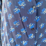 Treasure and Bond Blue Floral Viscose Button Down Long Sleeve Blouse Women M VG