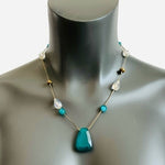 Vintage Teardrop Turquoise Pendant Beaded Necklace 20-23" Dress Costume Jewelry