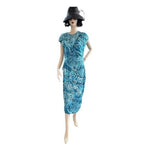 Boss Hugo Boss Etall Women's Blue Watercolor Print Ruched Midi Dress L NWOT