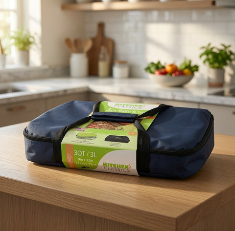 Kitchen Classics 3pc Bake Go Set Glass Baking Dish Insulated Tote NWT