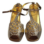 AMANDA Martini Metallic Gold Rhinestone Clear Heel Sandals Women’s 36 5.5 NIB