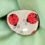 Vintage Ladybugs Brooch Glass Overlay Red Black Beige 2"x1.7" Costume Pin