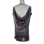 KENAR Metallic Grey Sleeveless Tank Top Scarf Collar Women L NWOT