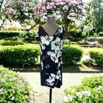 Lauren Ralph Lauren Navy Floral Cowl Neck Sleeveless Sheath Midi Dress Sz 18W VG