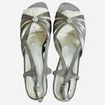 David Tate Rosette Silver Satin Slingback Pumps Women’s Size 9 Low Heels NIB