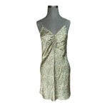 Zara Women's Green Gold Paisley Print Satin Bodycon Mini Dress XS V-Neck VG