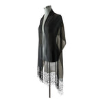 Kenneth Cole Reaction Black Sheer Sequin Fringe Scarf 72x20 Shawl Wrap VG