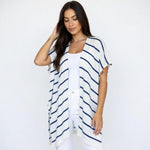 Lilly Pulitzer Linen Striped Open Front Cardigan Women's White Blue Sweater S/M