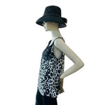 Chico's Women's Black White Animal Print Satin Tank Top 2 (L) Sleeveless Blouse