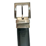Mens Black Genuine Leather Silver Buckle Dress Belt Sz 50 Waist Excellent