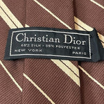 Vintage Christian Dior Signature Brown Gold Stripe 65% Silk Mens Neck Tie 57" VG