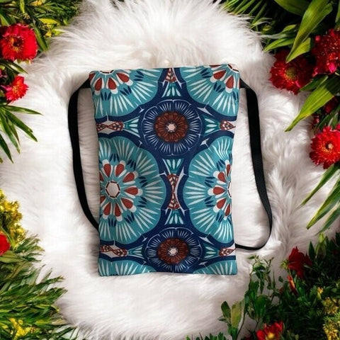 Mini Pocket Bag Blue Red Floral Nylon Wetbag Front Badge Strap VG