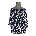 Bobeau Women's Off Shoulder Blue Floral Ruffled Bell Sleeve Top Medium NWT