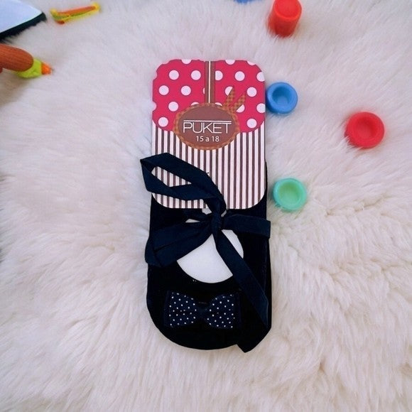 Puket Baby Girl Black Cotton Grip Socks with 3D Bow Size 12-18 Months NWT