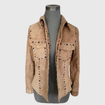 TRES JOLIE Tan Suede Leather Button Front Shirt Jacket Copper Grommets S/M G