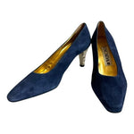 Vintage ESCADA Blue Suede Silver Heel Pumps Women’s Size 37 Italy 1990s