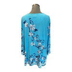 JM Collection Women's Blue Floral Jacquard Blouse XXL 3/4 Sleeve Scoop Neck VG