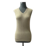 Isaac Mizrahi Women's Tan Silk Blend Sleeveless Knit Top M Pattern Collar EXC