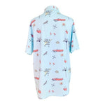 Bad Birdie Mens The Drive In Print Polo Shirt M Light Blue Polyester Spandex EXC