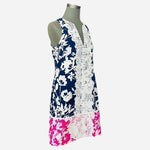 Eliza J Women's Navy Pink Lace Trim Midi Dress 6 A-Line Cotton Floral $138 EXC