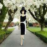Spence Women's Black White Colorblock Sleeveless Bodycon Midi Dress 14 Stretch
