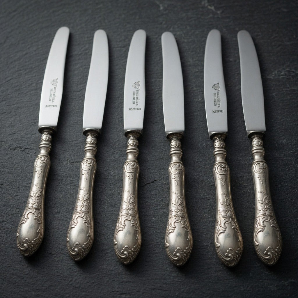 Set of 6 Vintage Hugo Köller Solingen Rostfrei Silverplate Fruit Knives Germany
