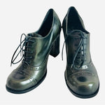 KAMMI Italy Chameleon Green Leather Lace-Up Heeled Ankle Booties Size 5.5