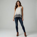 No Boundaries Women's Grey Off White Lace Sleeveless Tank Top XXL Sheer Floral