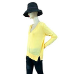 ZARA Women's Yellow V-Neck Knit Sweater Size M Long Sleeve Elastic Hem Pullover